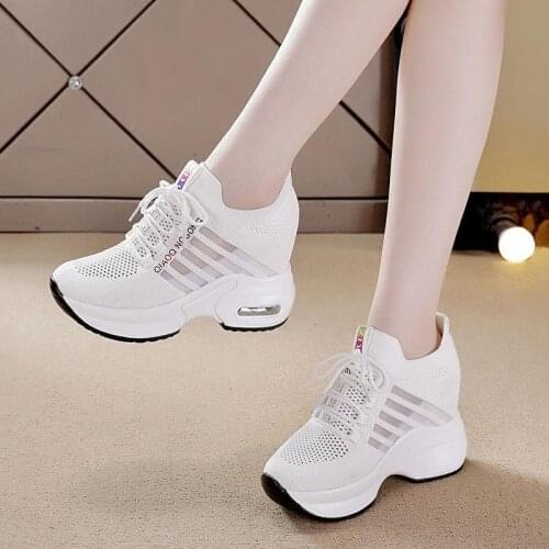 Womens Sneakers Spring Casual Shoes Women Platform Wedges Height Increasing 2021 Knitted Ladies Vulcanized Shoes