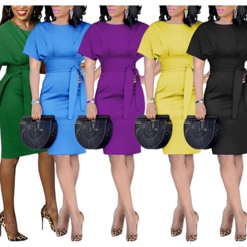 Summer ladies formal dresses for office bodycon sexy Ruched V Back Zipper Casual Wear to Work business Party Pencil Dress