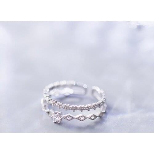Embedded Shiny Zircon Elegant Fashion Ring Girl 925 Sterling Silver Fine Adjustable Birthday Wedding Finger Ring For Women Gift