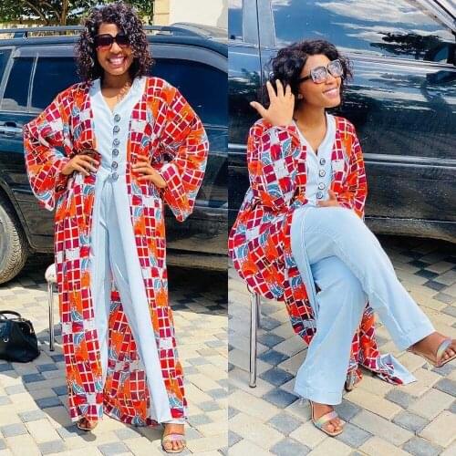 Two Piece Maxi Dress And Pants Sets Plus Size African Clothes For Women Tracksuit Kaftan Dresses Boubou Robe Vetement Femme