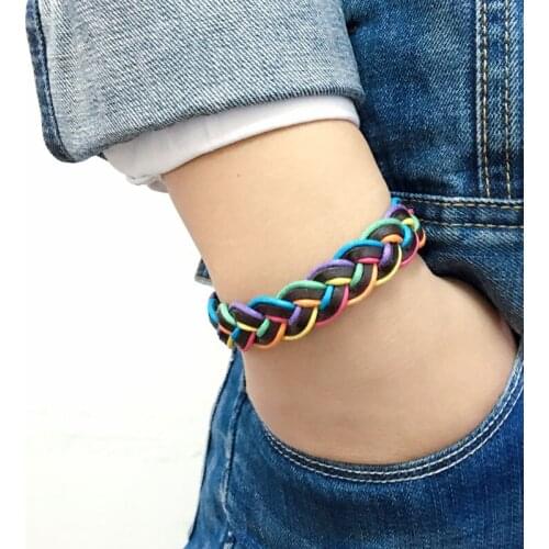 ZotatBele 6pcs/set bright ethnic jewelry handmade genuine braided wrap rope leather bracelet for man & for women SF86