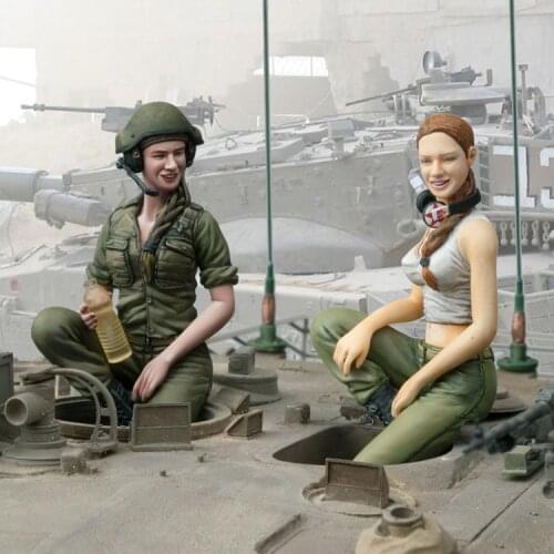 1/16 Scale Modern Israel Tank Crew Female Soldier 2 people Unpainted Resin Model Kit Miniatures Figure Free Shipping