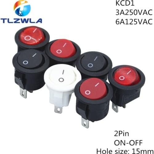1pcs KCD1 2PIN 15mm On/Off Round Boat Rocker Switch DC AC 3A/250V Car Dash Dashboard Track Dropshipping