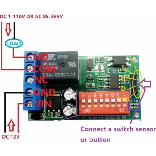 1ch DC 12V Sensor Timer Delay Relay Board for RCWL-0516 HC-SR505 SW-420 MQ-2 LED Lamp Light bar Garage Door