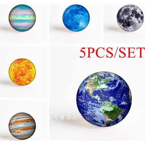 5PCS/SET 5 Jupiter Earth Moon Sun Glass Dome Glass Jewelry Planet Gem Fashion Art 25mm Illustrations Jewelry Gifts