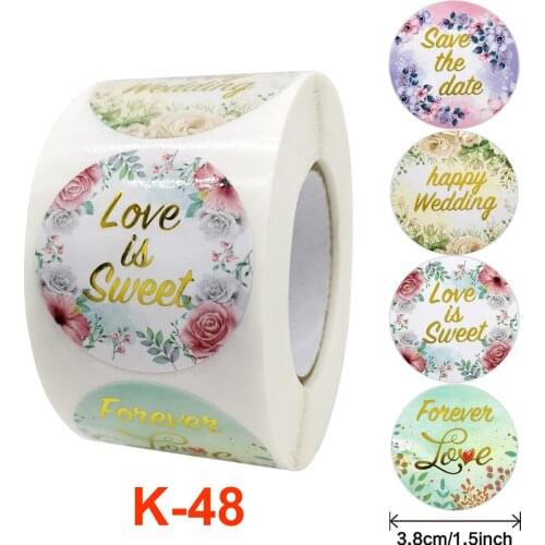 500pcs/roll 1.5inch Flower Love Wedding sticker for envelope sealing labels sticker gold sticker stationery supply