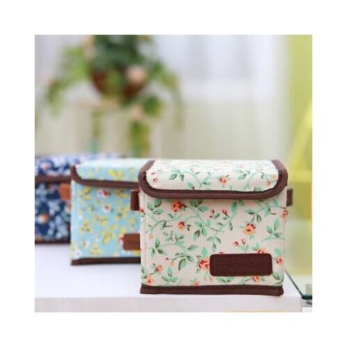 Free shipping BF050 Fashion Fresh floral rose style small storage box foldable canvas box 12*12*12cm
