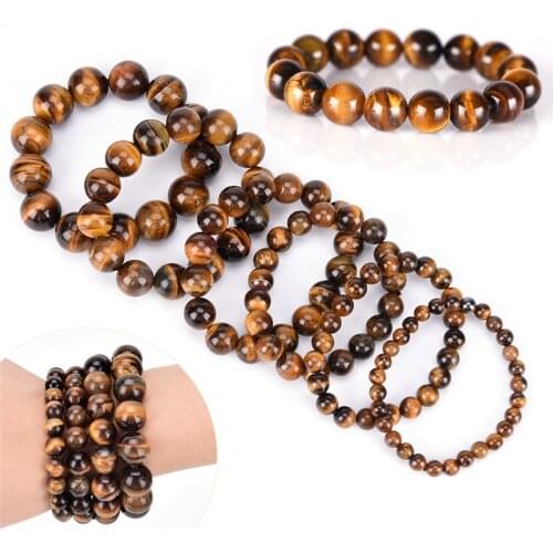 Men Women 6mm 8mm 10mm 12mm 14mm Natural Stone Bead Buddha Bracelets Tiger Eyes Bracelet Pulseras Mujer