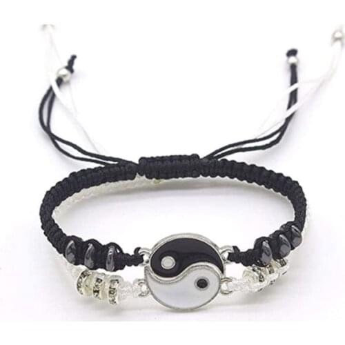 2Pcs Tai Chi Hand Woven Bff Friendship Best Friend Bracelets Boyfriend Girlfriend Lovers Matching Yin Yang Bracelets Set