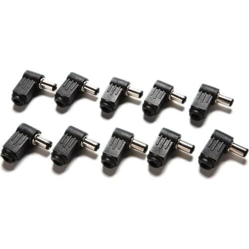 Black 10PCS 90 Degree Right Angle 2.1x5.5mm 2.1mm DC Power Cable Male Plug Socket Soldering Cord Tip Adapter Connector