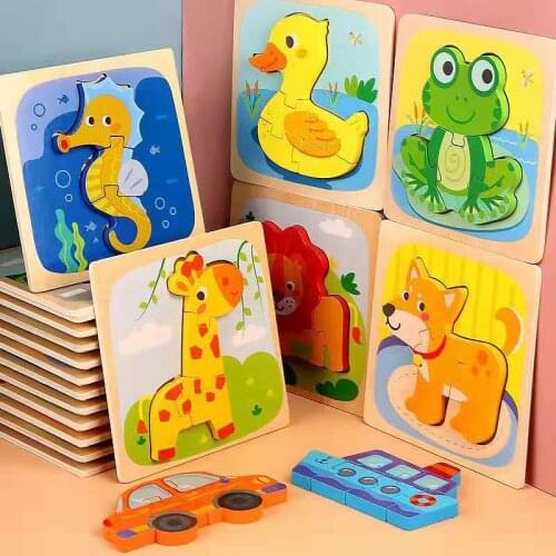 Kids 3D Jigsaw Puzzle Cartoon Animals Wooden Toy Early Learning Toys For Children Montessori Educational Toys Fun Birthday Gifts
