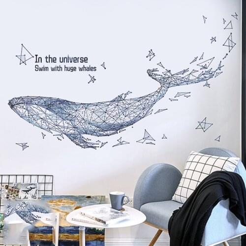 DIY 3D Abstract Geometric Whale Wall Stickers Furnishings Covering Room Decoration Poster Sticker Home Decor Vinyl Art Wallpaper