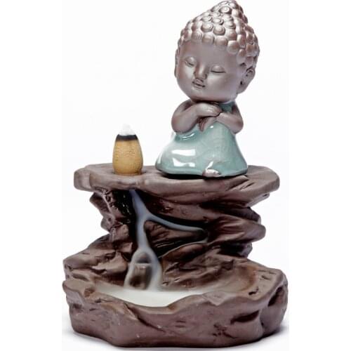 Home Decor Creative Buddhism Incense Burner Small Buddha Bullet Blackflow Incense Cones Or Burner Smoke Ceramic Censer N35
