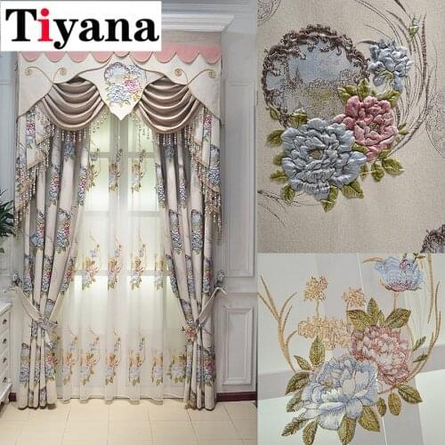 Blue American Luxury 4D Jacquard Villa Curtains for Bedrooms with High Quality Embroidered Tulle for Living Room JK091D