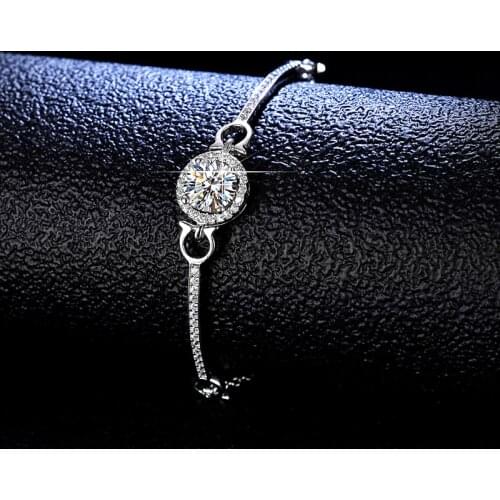 Inbeaut Platinum&925 Silver 1 ct Excellent Cut Round D Color Pass Diamond Test Moissanite Hoop Bracelet Classic Wedding Bracelet