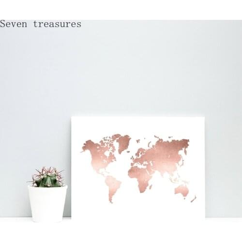 Rose Gold World Map Print Office Decor Modern Minimalism for Living Room Home Wall Art Picture World Map Poster Canvas Painting