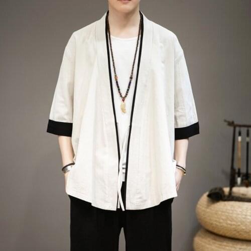 Chinese Style Linen Kung Fu Clothes Men Kimono Cardigan Traditional Yukata Japanese Samurai Clothing Casual Asian Clothes 30232