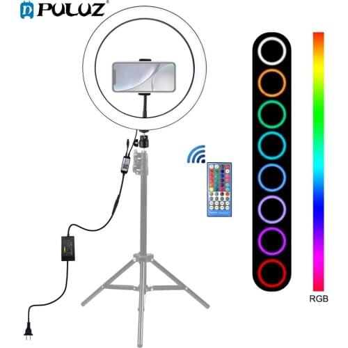 PULUZ 12 inch Ring Light & Tripod Stand & Phone Holder Dimmable RGB LED Selfie Ring Lights & Remote for Photos & YouTube Videos