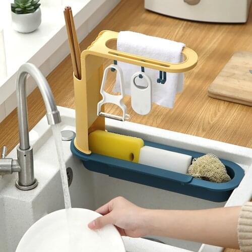 Kitchen Organizer Adjustable Draining Racks Household Supplies Telescopic Sink Rack Faucet Holder Plastic Storage Basket Drainer