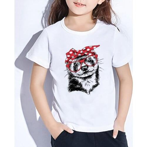 Summer Kids Cartoon Dogs Print Baby Tshirts Funny Bow Top Boys Girls Cute T Shirt Fashion Children Graphic Short-sleeved,YKP119