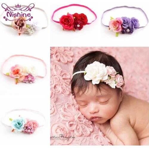 Fashion Newborn Baby Girls Rose Flower Headband Toddler Elastic Hairband Children Headwear Accessories Infant Photography Props