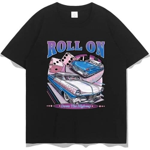 Hip Hop 2021 Dark Streetwear Tshirt Roll On Car Print Harajuku Summer Short Sleeve T-Shirt Men Cotton Tops Tees
