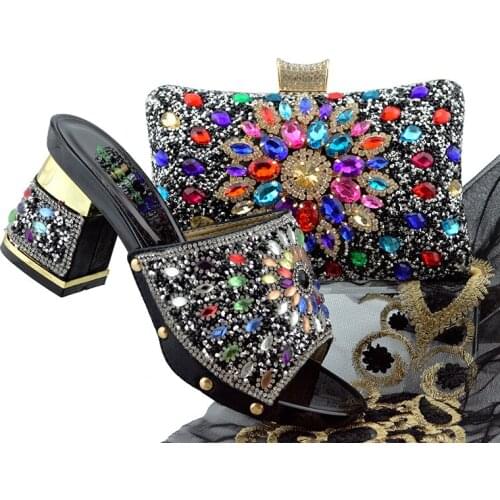Black Wedding Shoe and Bag Set Women Shoes and Bag Set In Italy Design Italian Shoes with Matching Bag Set Decorated with FTG004