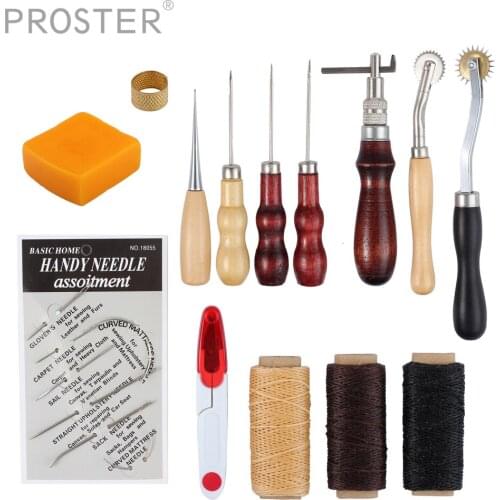 PROSTER 14Pcs Leather Craft Tool Set Tools Kit Canvas Leather Sewing Shoes Repair Tool Sets Hand Stitching Taper Hand Stitching