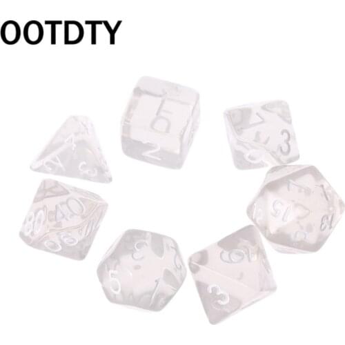 Set Of 7 Dices Beads Sided Polyhedral Dice For RPG DND D&D D4-D20 Clear