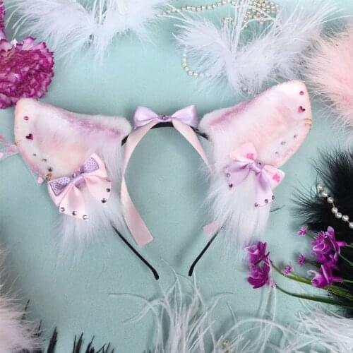 Hand Made Deer Ears Horn Hairhoop Hairbands White Headband Bows Headwear for Girl Women Lovely Cosplay Costume Accessories