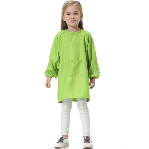 Solid Color Children Apron For Painting Long-Sleeved Kitchen Table Baking Anti-Dirty Gown Kindergarten Art Class Robe TJ4160