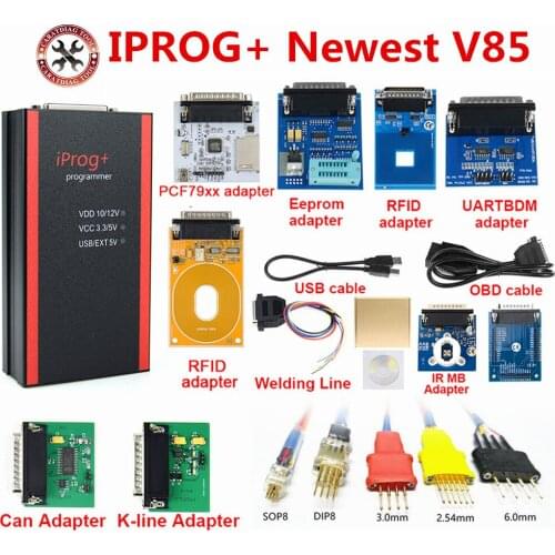 V85 Newest Iprog+ Key Programmer Support IMMO + Mileage Correction + Airbag Reset Iprog Pro Till 2019 with Adapters full