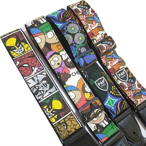 Cotton Guitar Strap Soft Belt With Cartoon Pattern PU Leather Head Adjustable Bass Electric Guitar Acoustic Guitarra Accessories