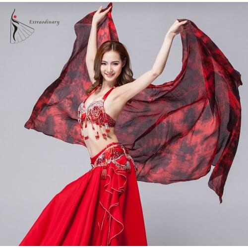 100% Silk Belly Dance Veil Shawls Women Tie Dye Silk Veil Costumes Scarf Accessories Stage Dancewear Hand Thrown Veils