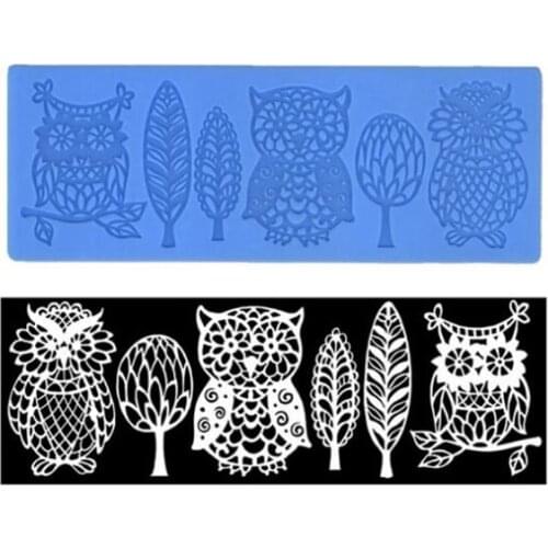Owl Silicone Lace Mat Kitchen Leaf Sugar Lace Mold Wedding Decoration Silicone Baking Mat Fondant Cake Mold Bakeware Color Blue