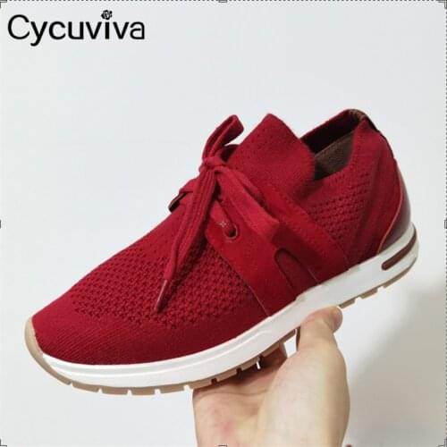 High Quality Kintted Loafers Shoes Woman Lace Up Casual Flat Shoes Femme White Breathable Mules Comfy Walk Ladies Flat Shoes