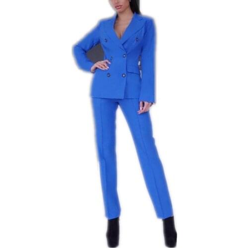 Spring Royal Blue Women Pants Suit Girls Ladies Formal Evening Party Tuxedos Formal Work Wear For Wedding 2 pcs