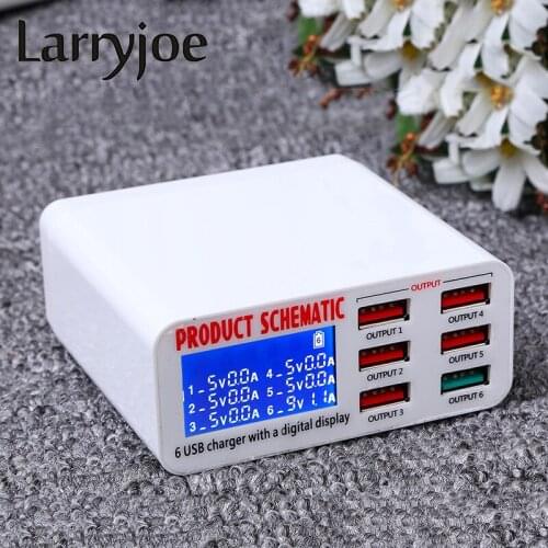 Larryjoe LCD Digital Display Smart Charger 6 Port 6A USB Charger Travel Charger Multi Port USB Charging EU / US / UK Plug