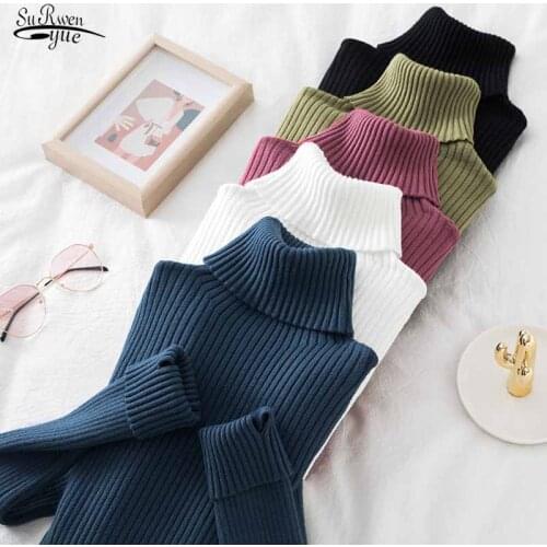 Womens Turtleneck Autumn and Winter Thicken Sweater Fashion 2021 Casual Pullover Knitted Jumper Striped Vintage Sweater 17020