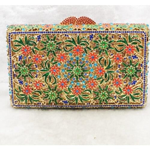 New Fashion Red/Blue Multicolored Floral Clutch Purse For Women Evening Bags Clutches 100% Handmade Lady Prom Dinner Handbags
