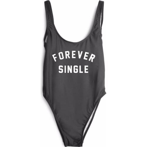 FOREVER SINGLE letters print jumpsuit rompers women sexy one-piece swimwear summer open low back one piece bathing suit