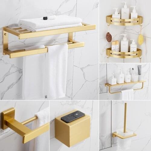 Gold Brushed Bathroom shelf Luxury Bathroom accessories Set Space Aluminum Toilet Paper Holder Towel Rack 40cm for bathroom set