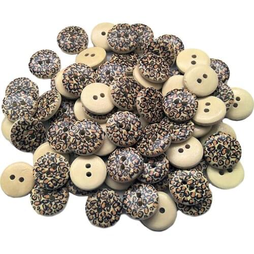 1000pcs 15mm Natural Leopard Printed Round Wood Buttons Sewing 2 Holes Garment Accessories Button DIY Crafts