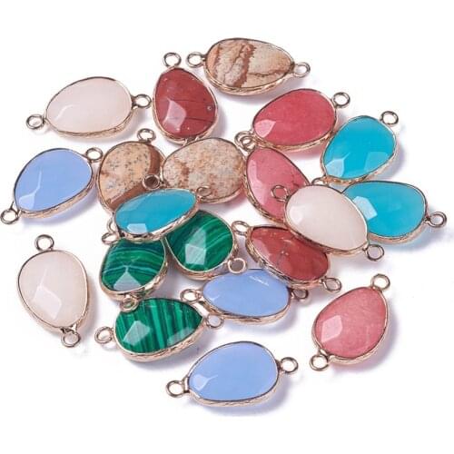 20pcs Faceted Natural Synthetic Gemstone Drop Shape Links for jewelry making DIY Connectors Accessories Golden