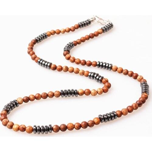 4mm Brown stone bead and Hematite bead Surfer Unique Beaded Necklace for Men necklace