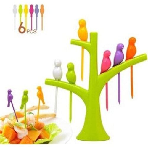 6 PCS/LOT Birdie Fruit Fork Birds On The Tree Dessert Funny Forks For Cake Dinnerware Party Cocktail Event Party Supplies