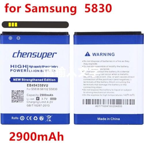 New 2900mAh EB494358VU Battery for Samsung Galaxy Ace 5830 S6802 B7510 i569 i579 i619 S5660 S5670 S5830I S5838 S6102 S6108 S5830