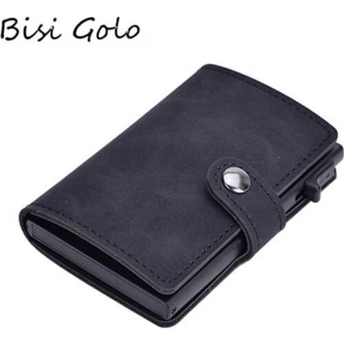 BISI GORO RFID Blocking Card Holder PU Leather Card Wallet Aluminum Single Box 2020 Fashion Bank Card Holder for Men and Women