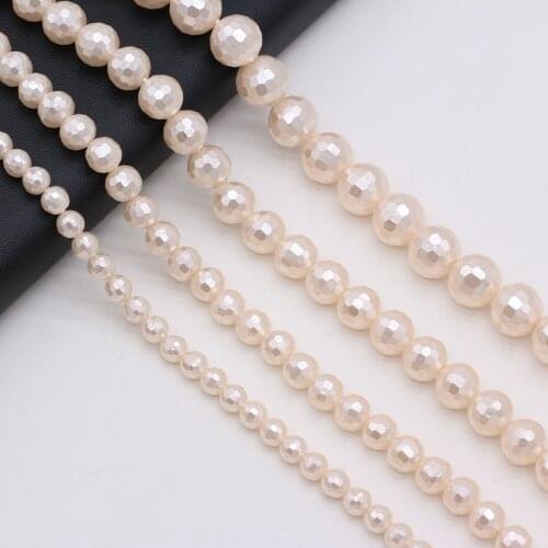 Natural shell bead fritillary round faceted pink beaded loose spacer beads for jewelry making DIY necklace bracelet accessory