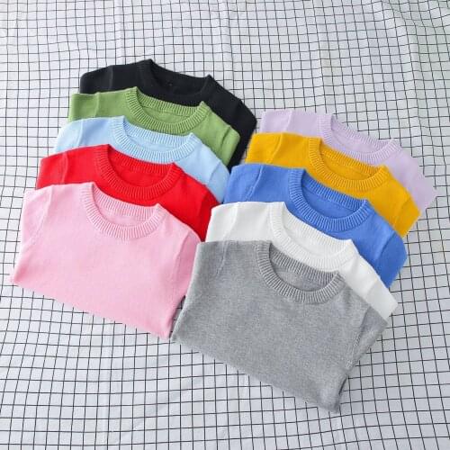 Childrens clothing autumn new Korean boys and girls pure color cotton sweater pullover sweater candy bottoming shirt 7088 07